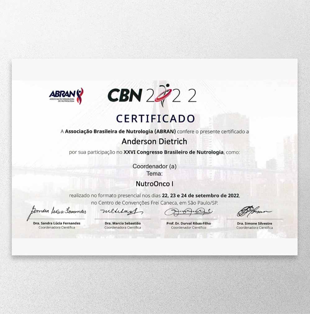 XXVI Congresso Brasileiro de Nutrologia – Coordenador NutroOnco I